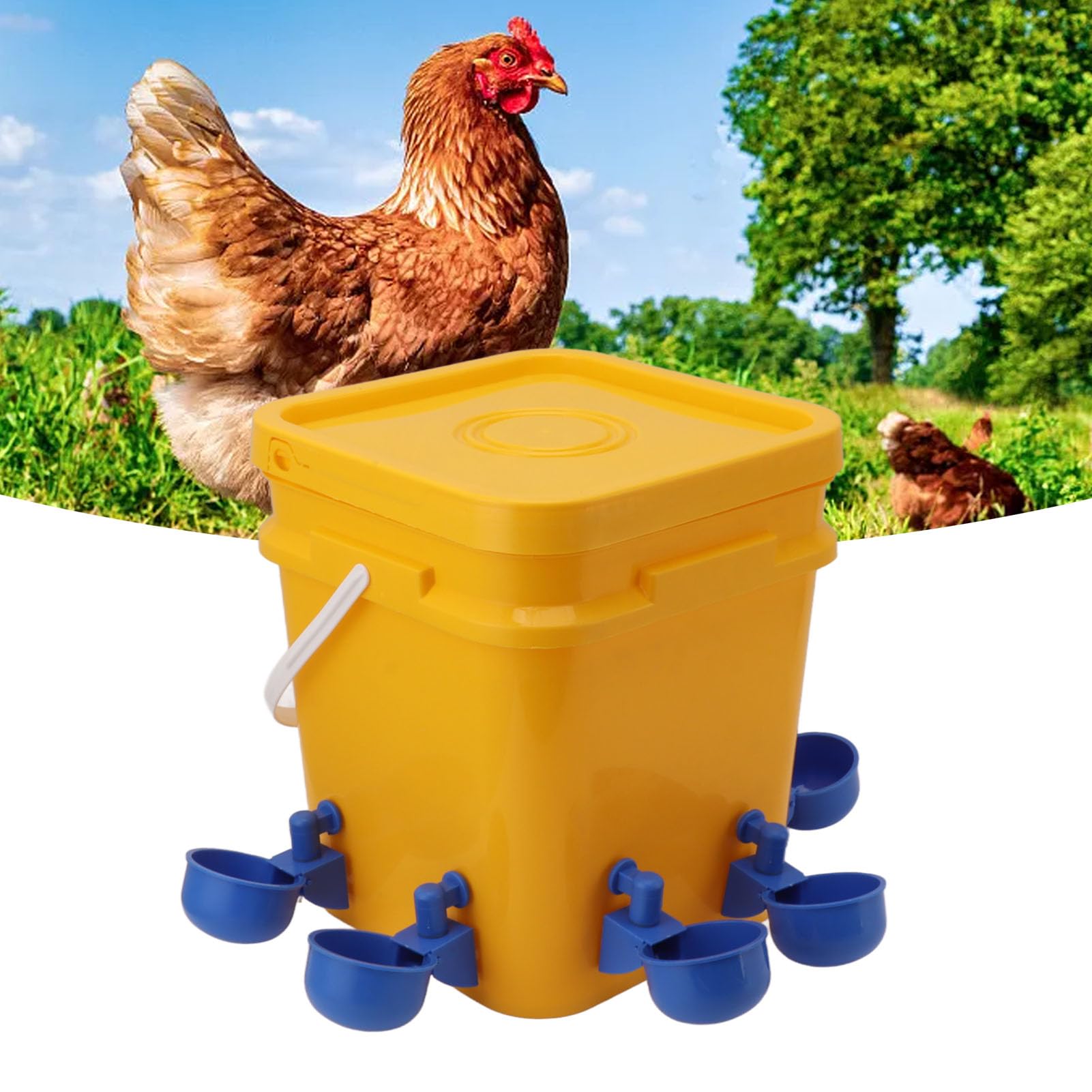 Bebedero automático para Pollos, Equipo para Beber Aves de Corral, de riego por Gravedad con Barril de Mano de 12 litros para Pollo, Pato, Ganso, plástico Duradero, 8 tazones (Cubo + Cuenco Pájaro