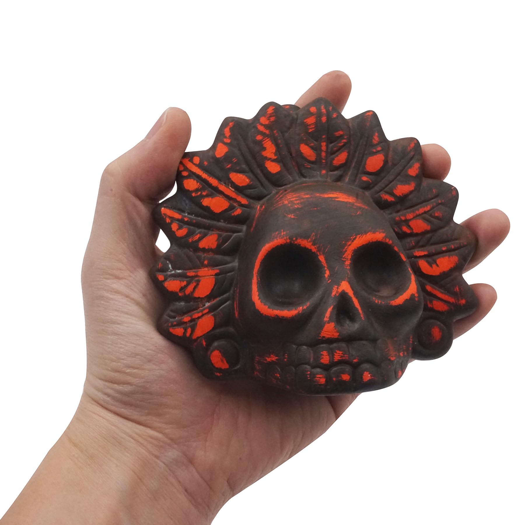Silbato Azteca de la Muerte, 125 dB+ Sonidos Humanos Gritando, Fiesta Temática de Halloween, Silbato de Calavera Humano Fuerte Gritando Azteca (Negro y Anaranjado)
