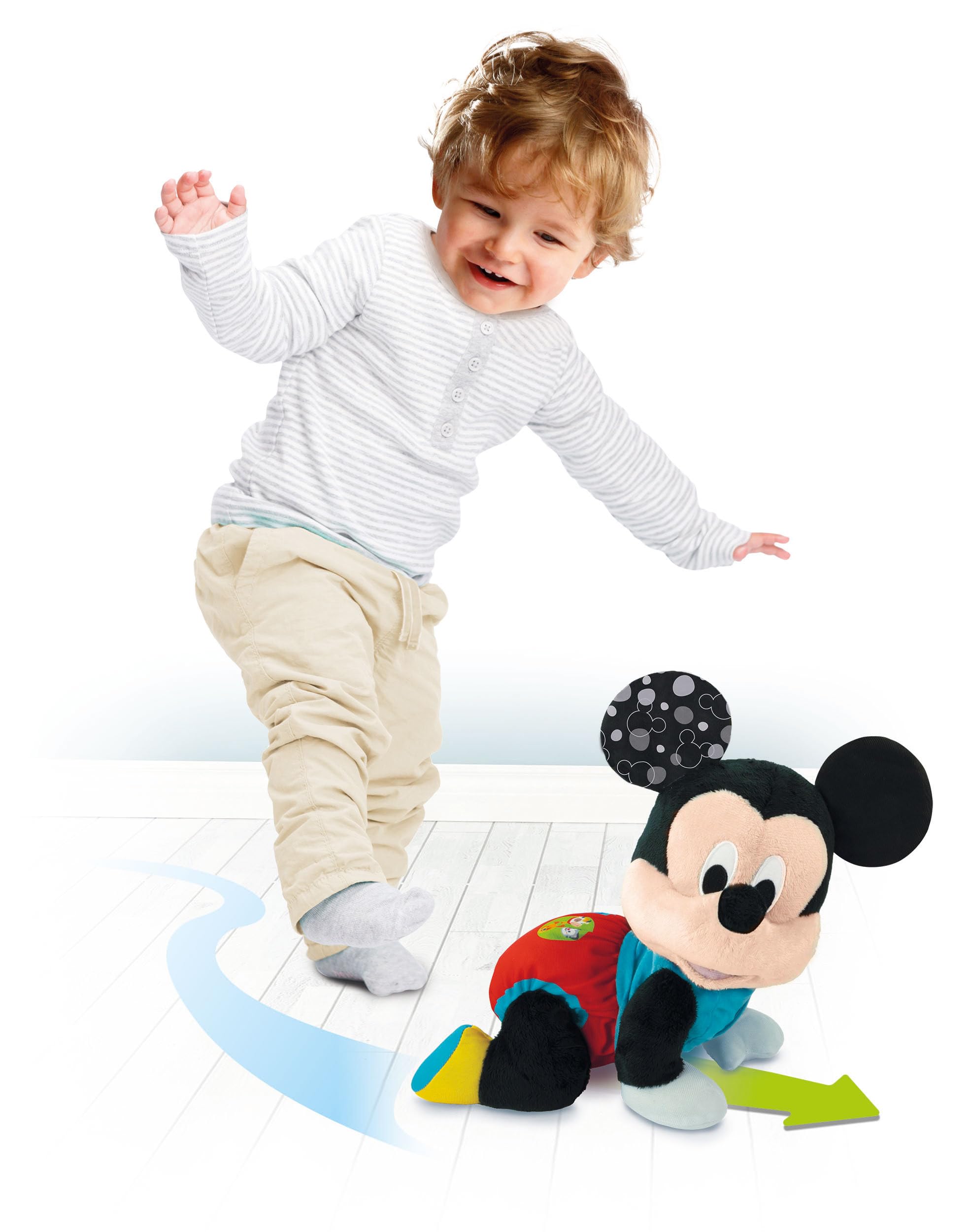Clementoni Disney Baby Baby Mickey Gattona con Me, Topolino Peluche per Imparare a Gattonare, Gioco Prima Infanzia Bambini 6-36 Mesi, Insegna Numeri e Versi degli Animali, Lingua Italiana, 17991