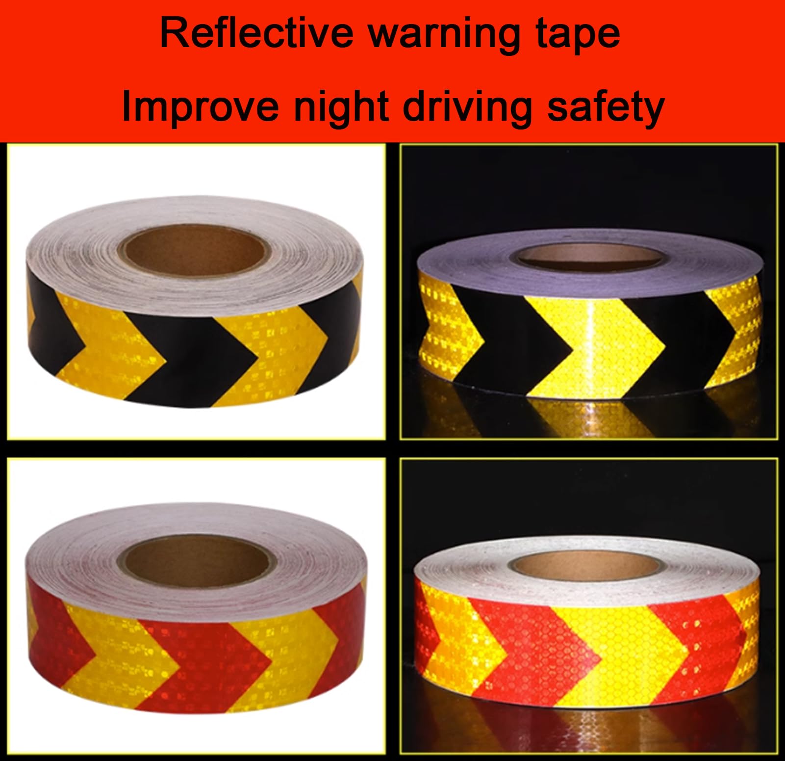 Cinta reflectante de señalización de peligro, Cinta reflectante de advertencia de seguridad Arrows Multicolor 5 cm x 50 m(Red Black)