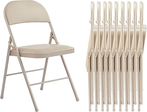 Paquete de 10 sillas plegables, sillas comerciales apilables portátiles, silla de cuero acolchada para interiores y exteriores con marco de metal