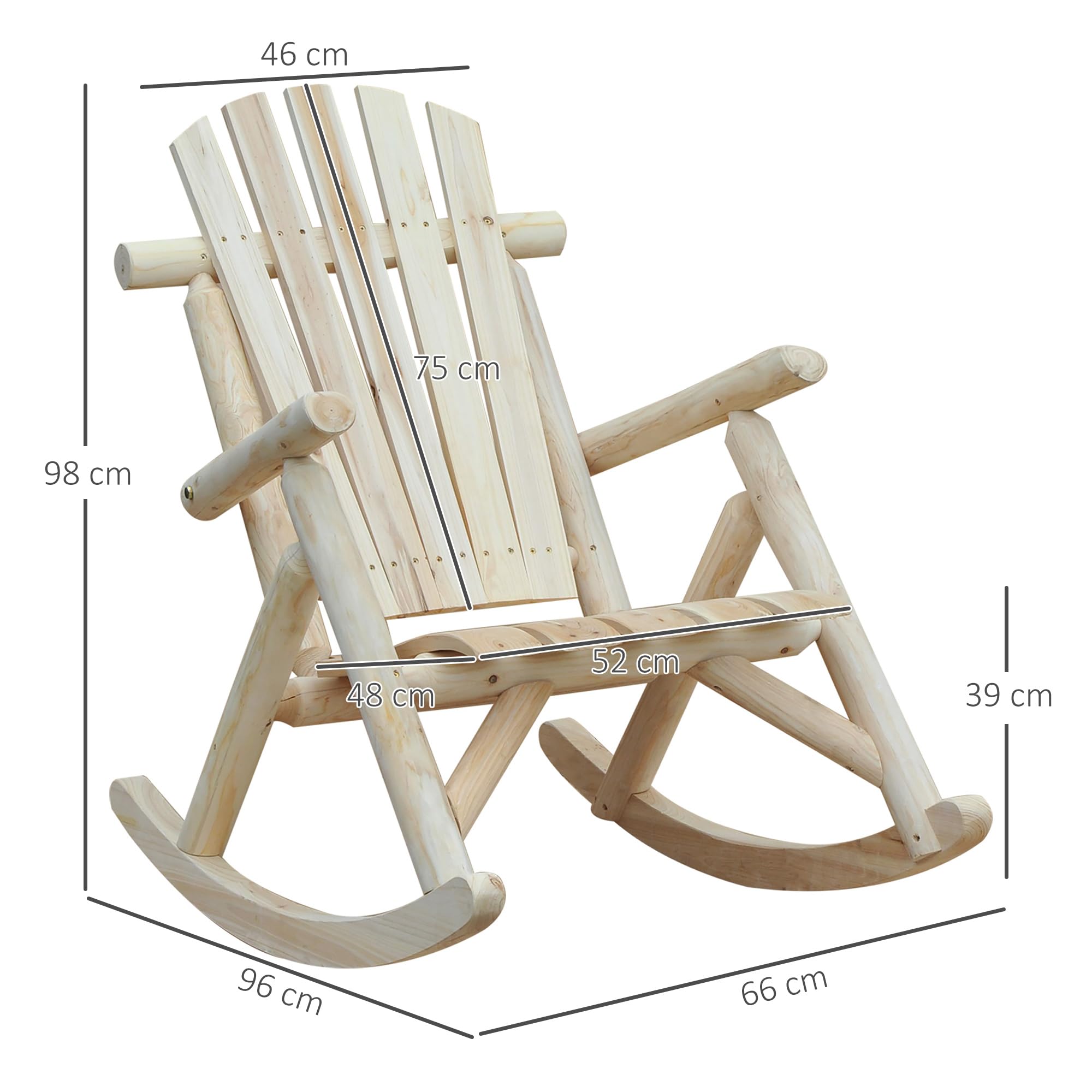 Outsunny Silla mecedora de jardín, estilo Adirondack, de madera de abeto, diseño ergonómico, color madera, 96 x 66 x 98 cm