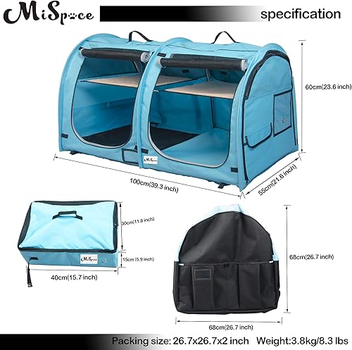 Miniatura 4 de Mispace - Jaula portátil para gatos con doble compartimento, fácil de plegar y transportar, cómoda jaula de viaje para cachorros y perros con bolsa