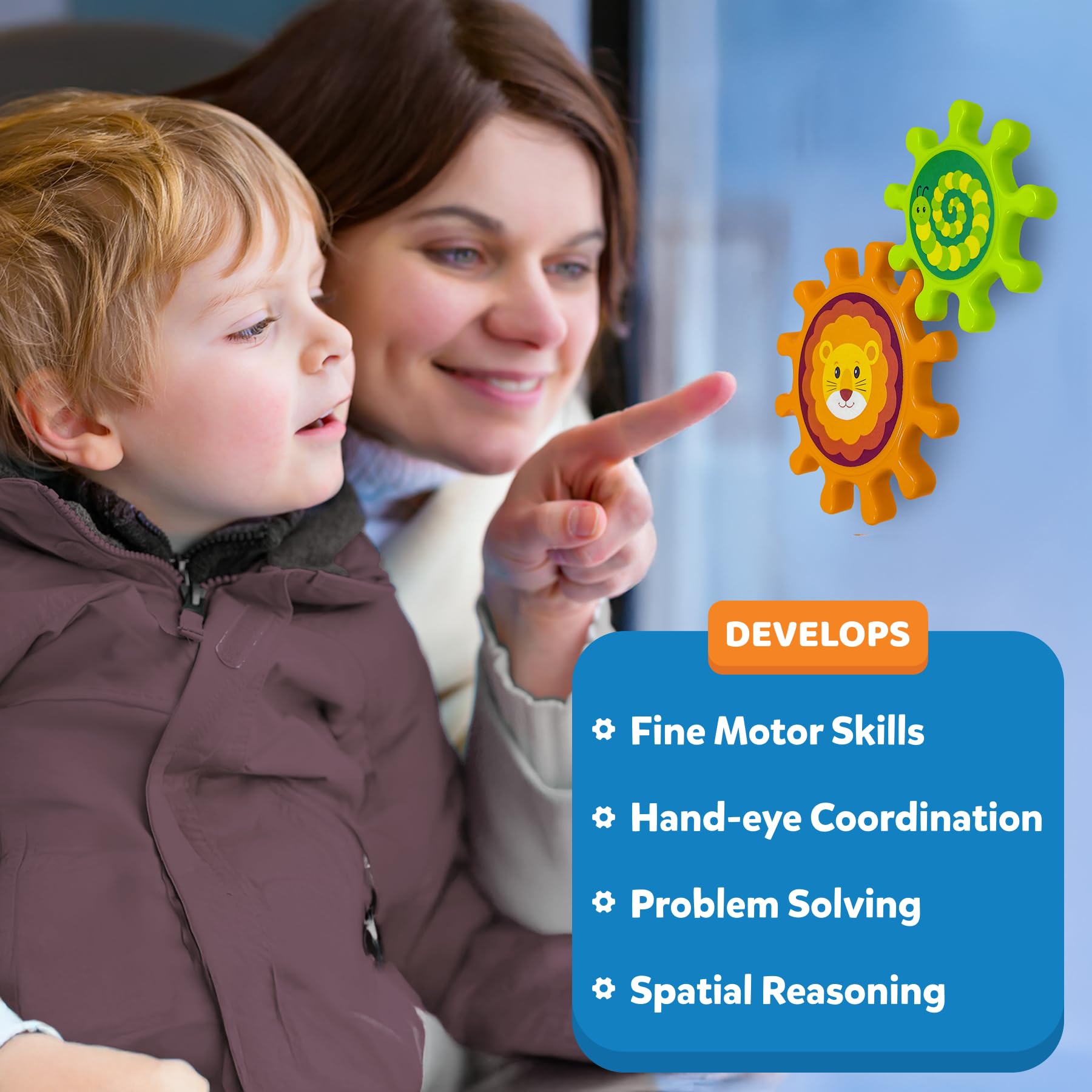 Skillmatics Spinny Gears for Babies - Fun Interlocking Spinning Gears, STEM & Sensory Toy, Suction Spinners for Windows, Table, Bath, Travel Toy, Gifts for Infants & Toddlers 6-36 Months, Set of 5 3