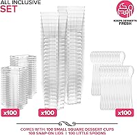 Vista 2 de Stock Your Home Paquete de 100 tazas de postre de plástico transparente de 5 onzas con tapas y cucharas, taza cuadrada para parfait con tapa