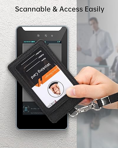 Miniatura 32 de Teskyer - Soporte para tarjetas de identificación con cordón, soporte de cuero para tarjetas de identificación, portatarjetas con cordón, vertical