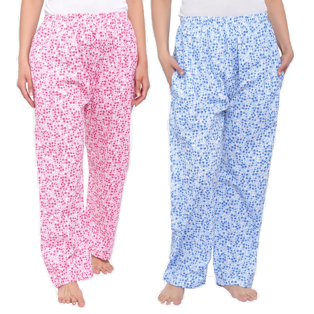 cierge Women's Cotton Printed Casual Style Pyjama/Track Pant Lower (Preack & Blue; Free Size) Pack Of 2-picture-25