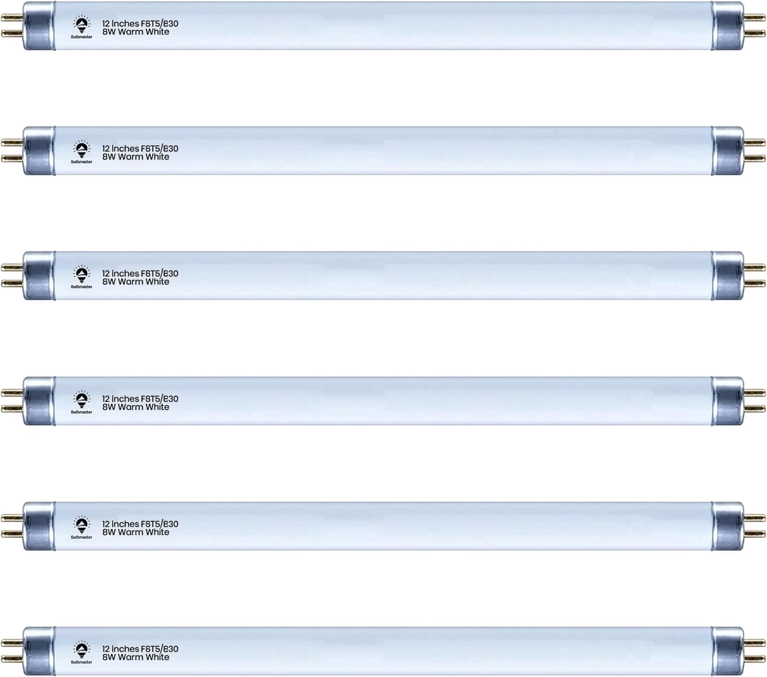 F8T5/WW 8 Watts 3000K Fluorescent Tube Bi Pin Light Bulbs Warm White 12” Linear T5 380 Lumens 120 Volts -Under The Counter Professional Grade Fluorescent Lamp Pack of 6