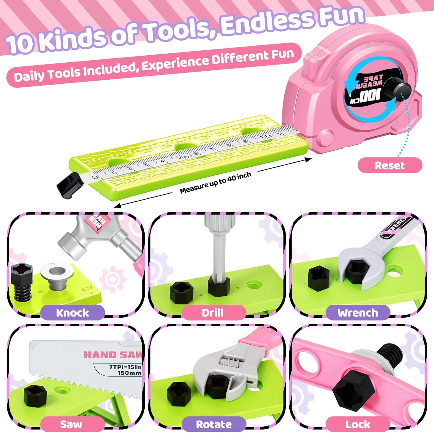 Kids Tool Set with Portable Tool Box & Electronic Toy Drill, Toddler Tool Set, Construction Tools for Kids Ages 3 4 5 6, 46 Pcs Tool kit for Christmas & Birthday Gifts for Girls