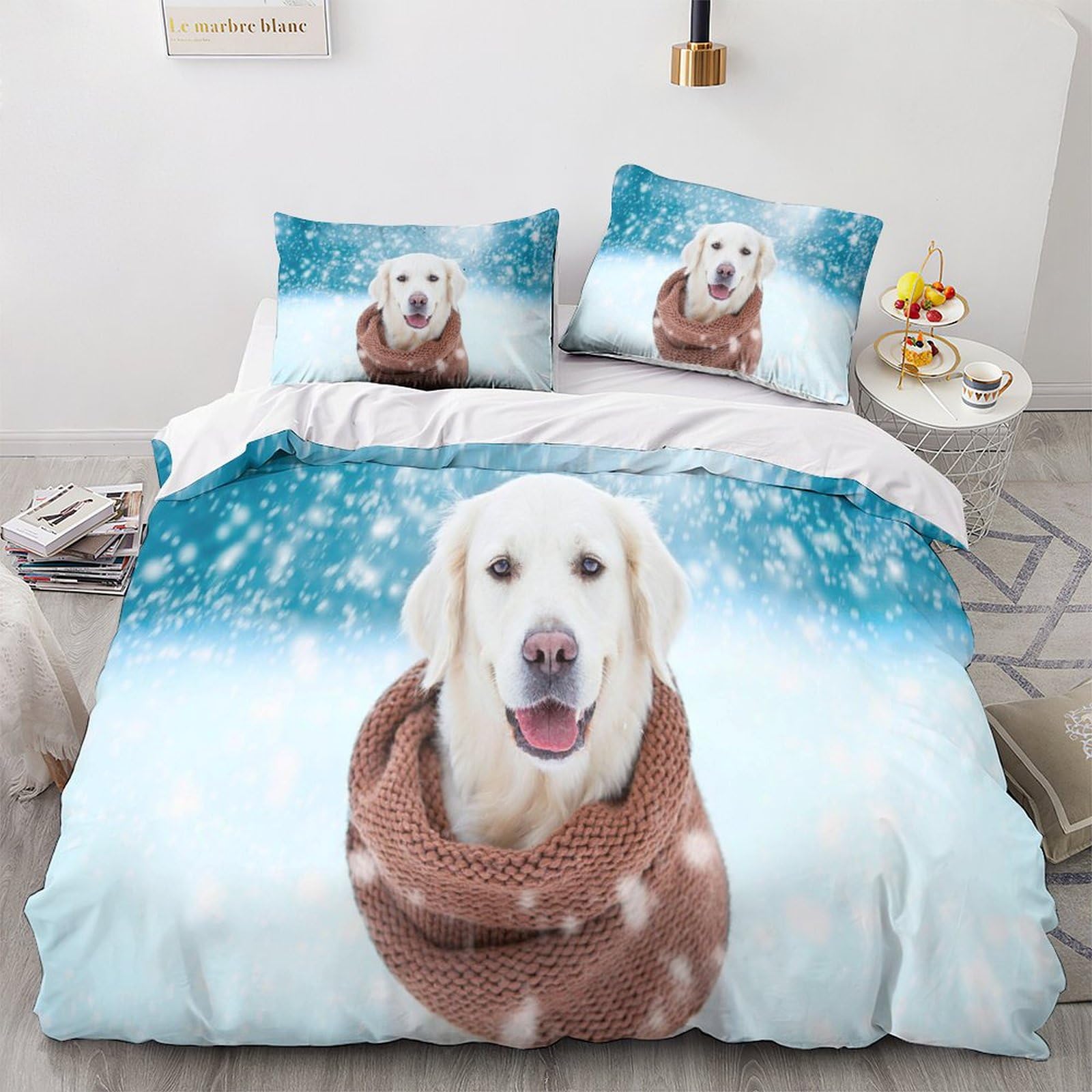 Parure Housse De Couette 3D Golden Retriever King – Microfibre Douce Respirante, Imprimé Chien Adorable, 220x240 Cm