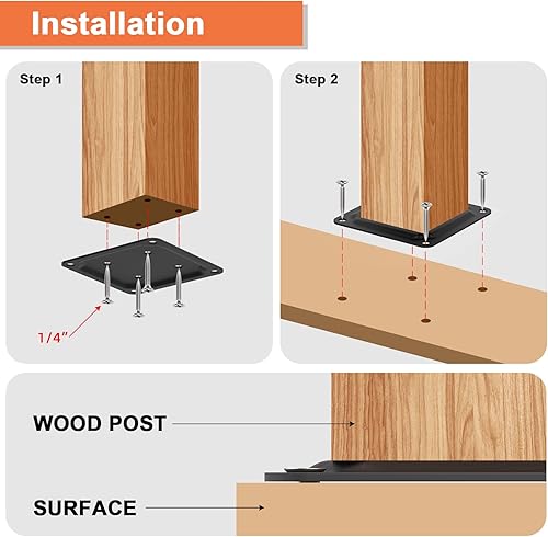 Miniatura 6 de ForoGore Conector de placa de poste de madera de 4 x 4 pulgadas, base de poste de cubierta con recubrimiento de polvo, base de anclaje para poste de