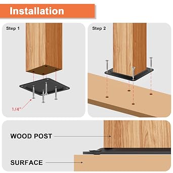 ForoGore 4 x 4 Wood Post Plate Connector, Powder-Coated Decking Post Base