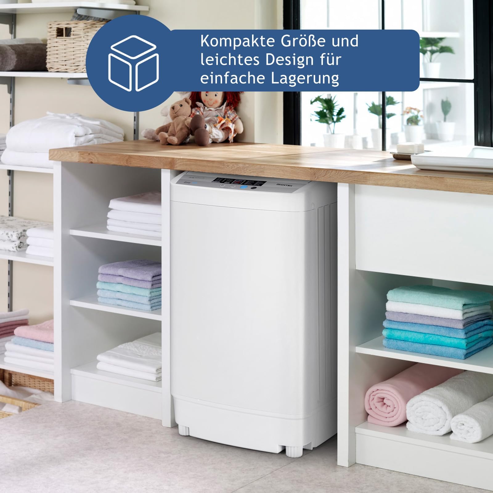 FANTASK Waschmaschine klein, Toplader Waschvollautomat 310W/ 50×50×85cm, Mini-Waschmaschine mit Display, Pump & Schleuder für Appartement und Wohnmobil [Energieklasse B]