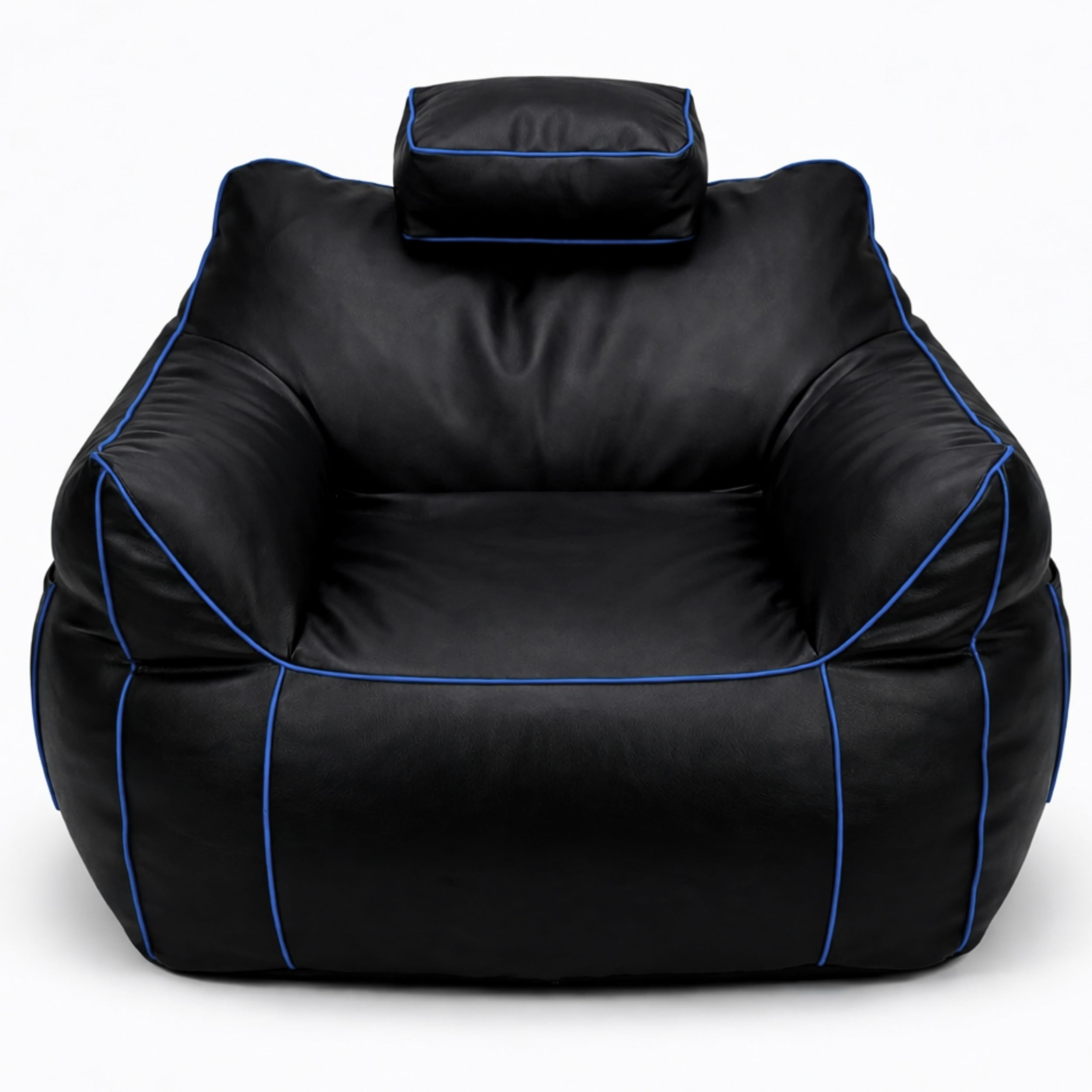 bananair - Puff Gamer XXL - Confort Estable - Relleno de Espuma - Reposacabezas Ajustable y 2 Bolsillos - Apto para Adolescentes y Adultos para Juegos, TV y Relajación (110×100×90 cm, Azul)