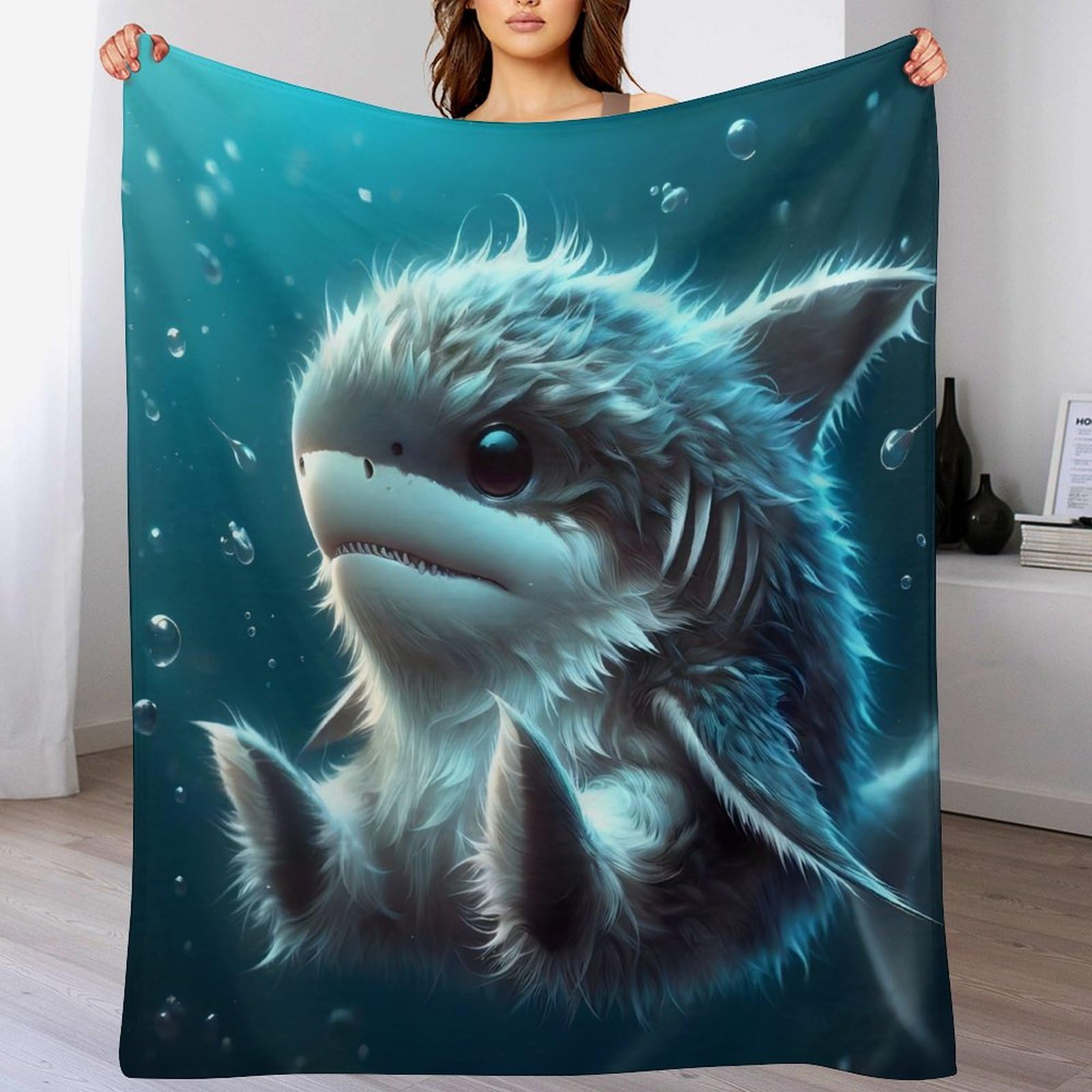Ggjjtt Cute Shark Flannel Throw Blanket, Super Soft Fuzzy Warm, Lightweight Fluffy Plush Blanket For Bed Sofa Couch Travel Nap Throws Blanket（180×200Cm）