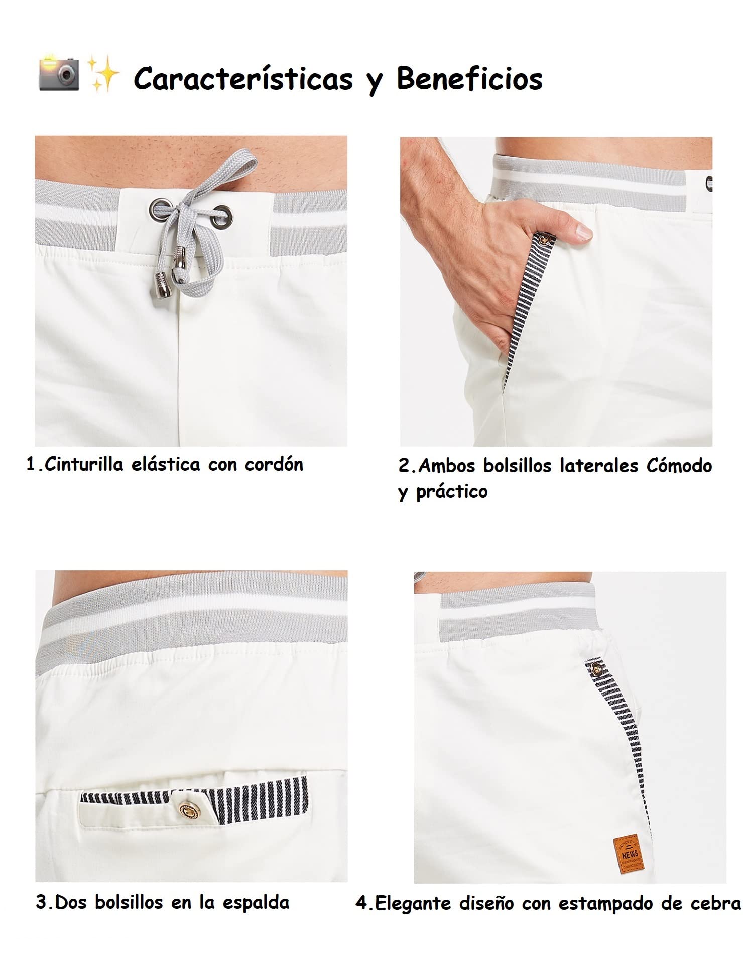 Pantalón Corto Algodón Casual de Verano para Hombre con Cordones Elásticos Ajustable