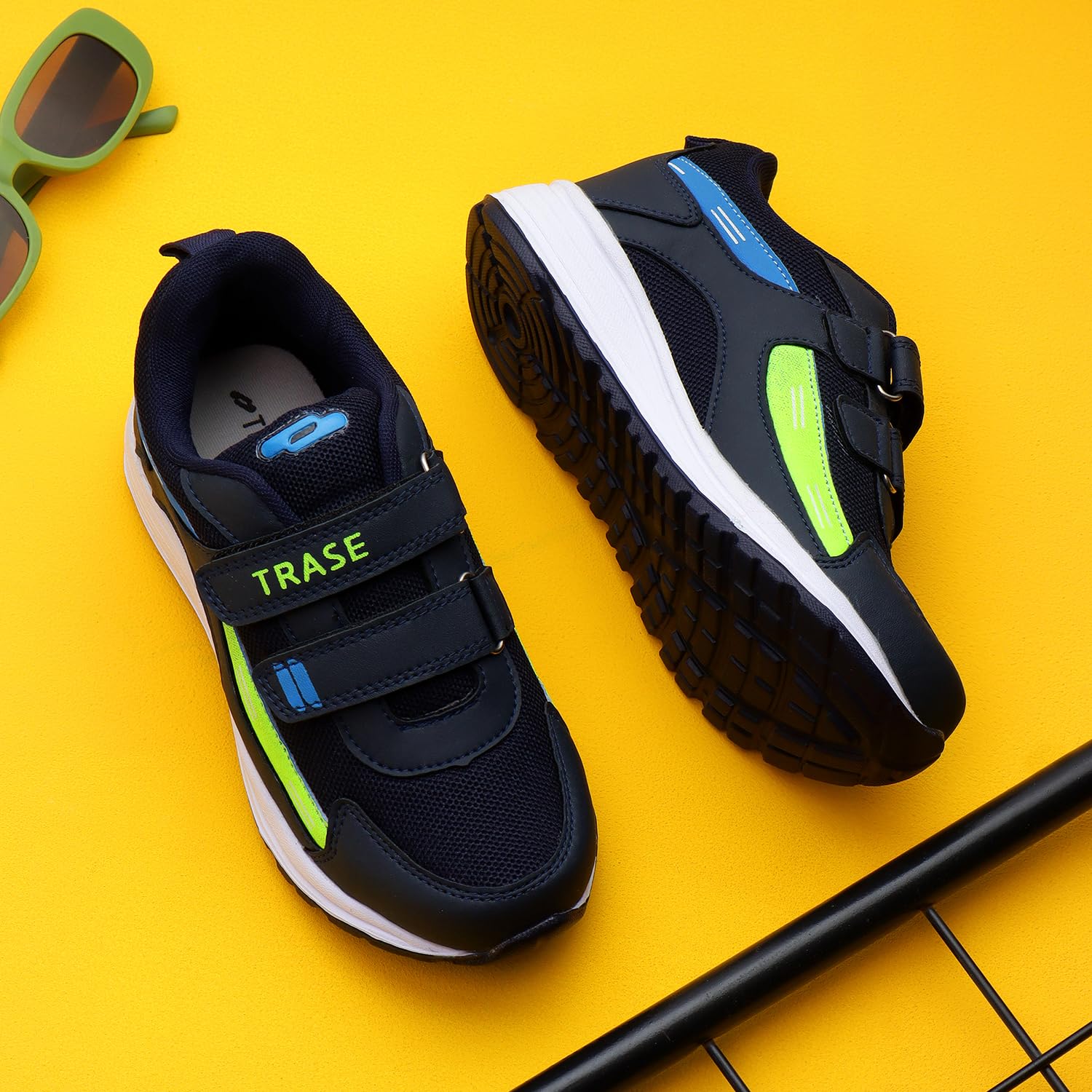 TRASE Sports Shoes for Kids | Running Shoes for Boys & Girls with Hook & Loop | Anti-Skid Comfortable Lightweight Footwear with Breathable Fabric (Navy-Green, 11 UK) 3