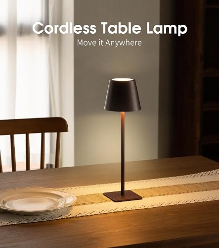 UME 3 Pack Cordless Table Lamp, Battery Operated Lamp - Portable Waterproof Rechargeable Table Lamp w/ 3 Color Temps & Stepless Dimming for Dinner, Desk, Cafe, Outdoor (Woodgrain) - 2