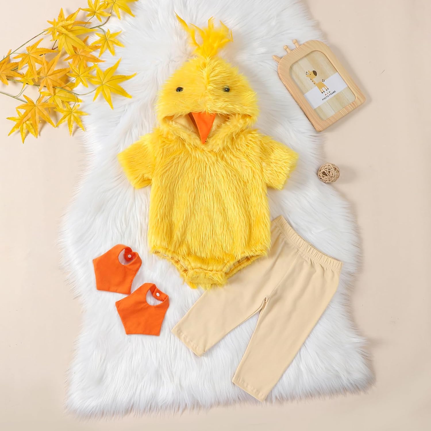 oneflow Newborn Toddler Baby Girl Boy Halloween Duck Costumes Fur Hooded Onesie Cute Infant Chick Costume Outfit Clothes - Image 2