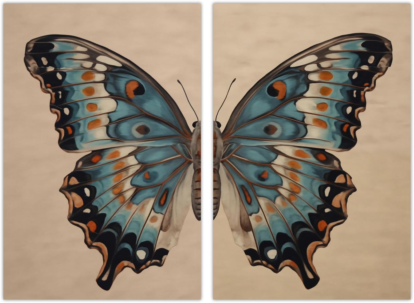 Vintage Butterfly Canvas Wall Art - Blue Painting, Moody Print, Insect Art, Boho Picture, Moth Poster for Bedroom Decor 16x24inch No Frame