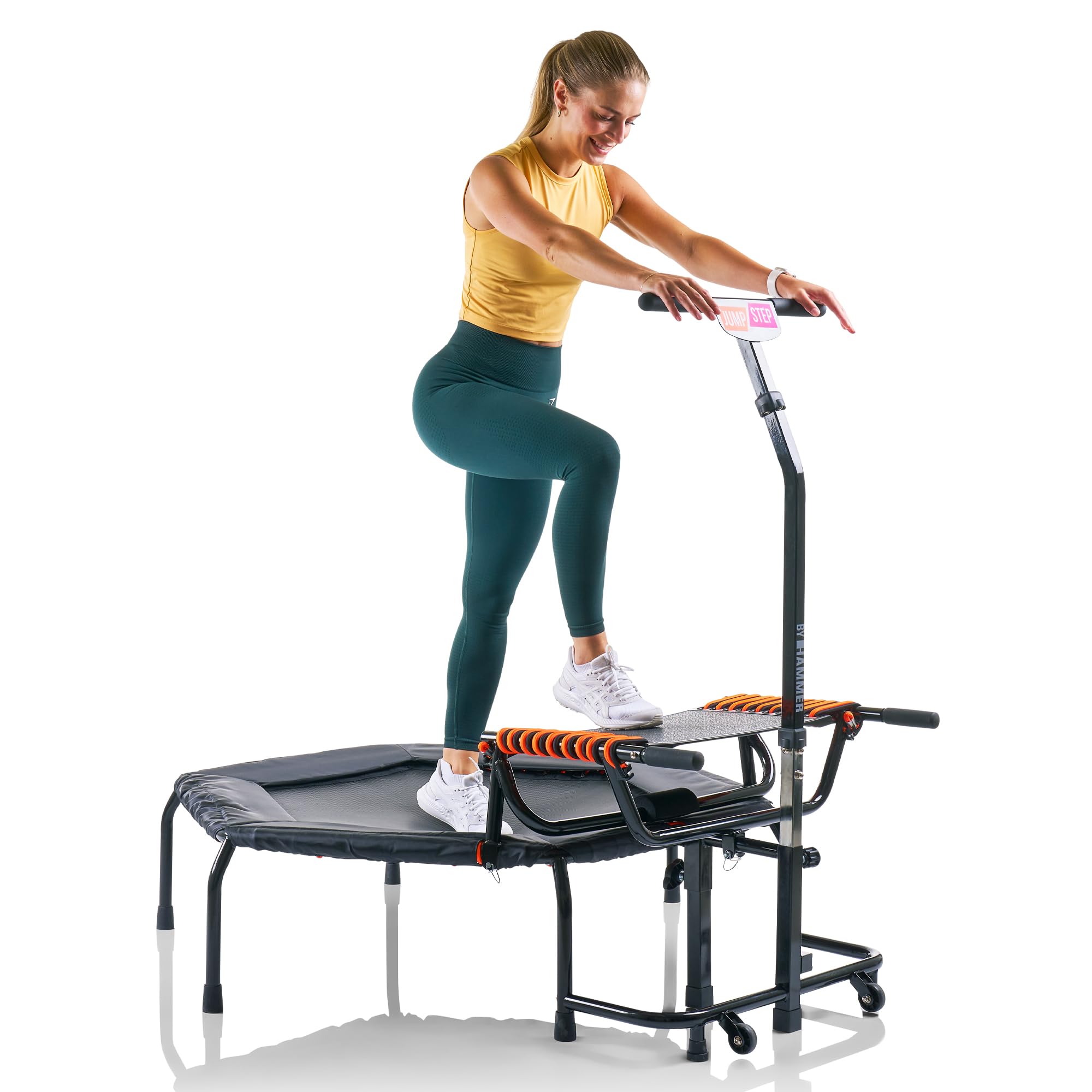 HAMMER Fitness-Trampolin JumpStep, Flexibles & gelenkschonendes Step-Board, aufstellbar, intensives Po- und Beinmuskeltraining, patentierte Technik, mehrfach höhenverstellbarer Haltegriff