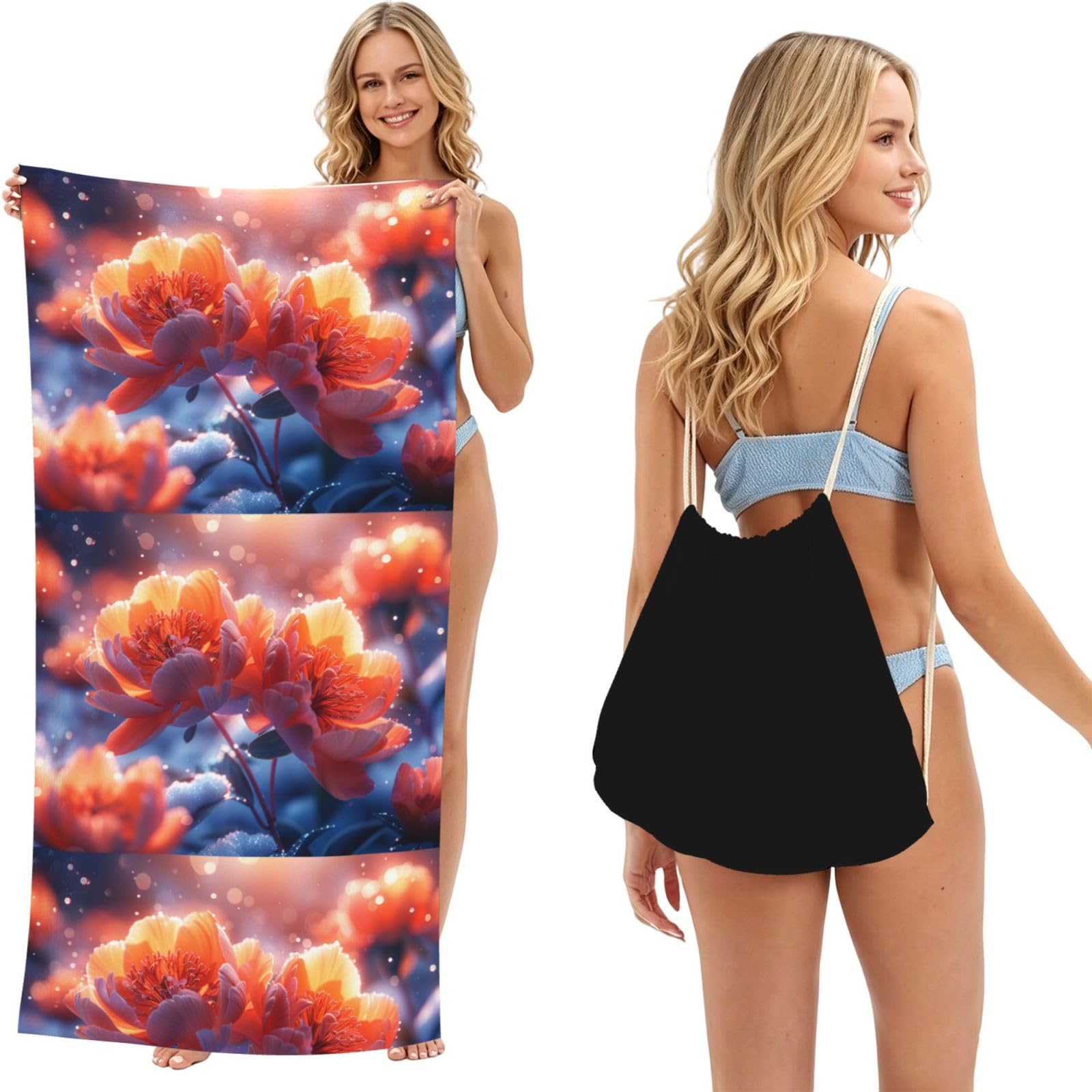 SKGOHLH Fireflies and flowers 2in1 Packable Beach Towel Bag Women