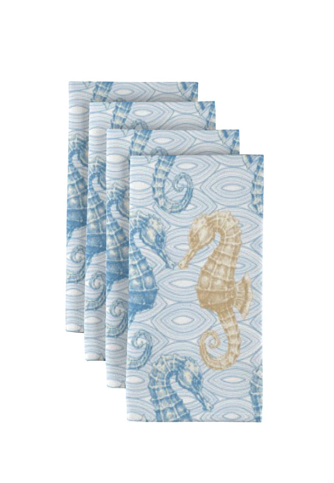 Milliken Marine Life Seahorses Blue Dinner Napkins - Set of 12
