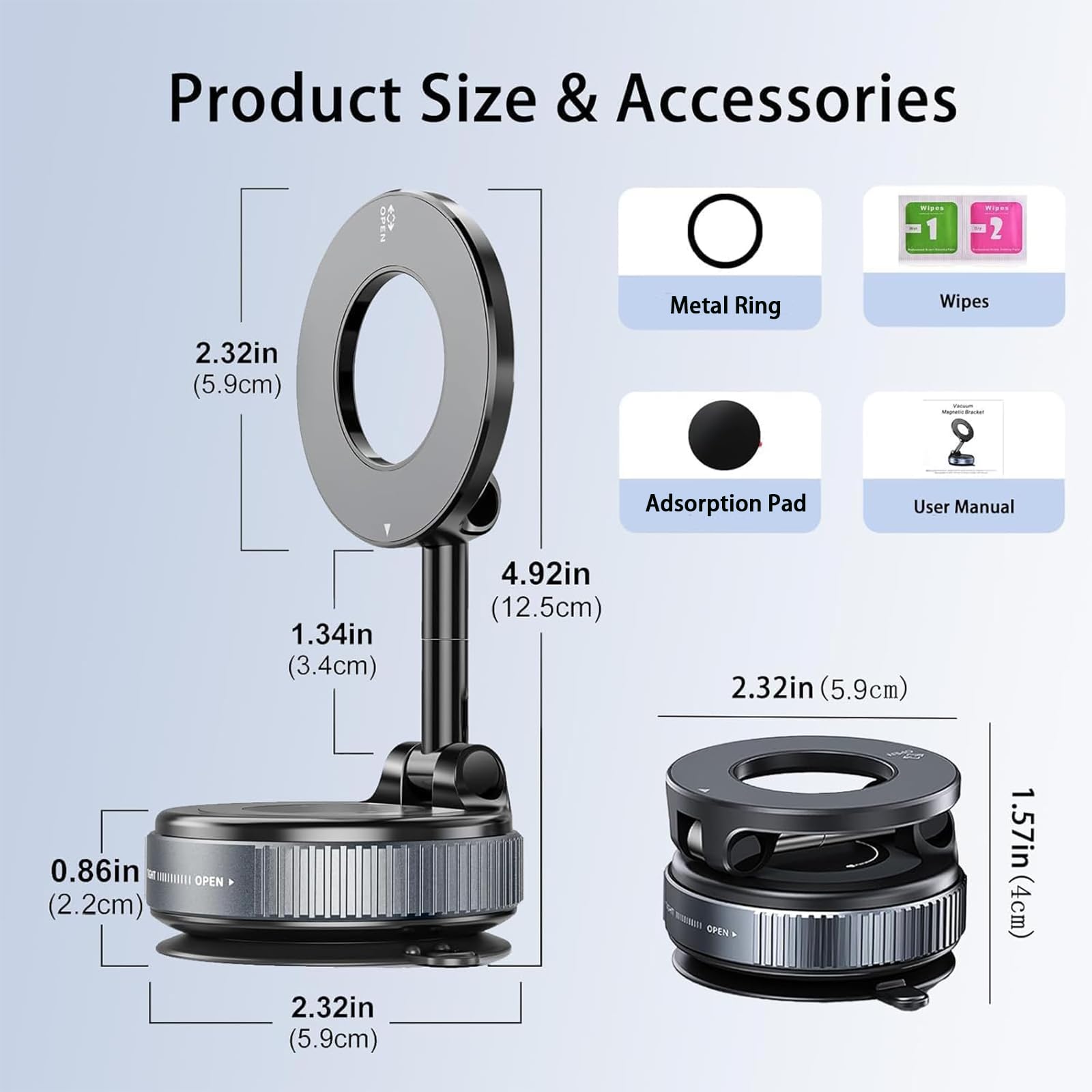 Próżniowy magnetyczny uchwyt na telefon, regulowany 360°, magnetyczny stojak na telefon komórkowy, składany, przenośny, uchwyt na telefon komórkowy, do samochodu, siłowni, lustra, prysznica