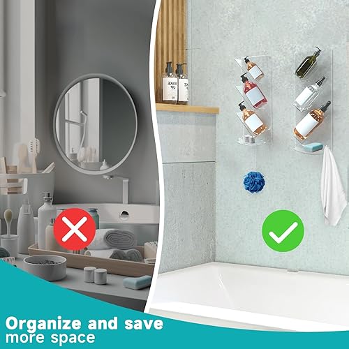 Miniatura 2 de Paquete de 2 estantes de ducha acrílicos para organizador de baño, organizador de pared de ducha con guía de agua, soporte para champú sin