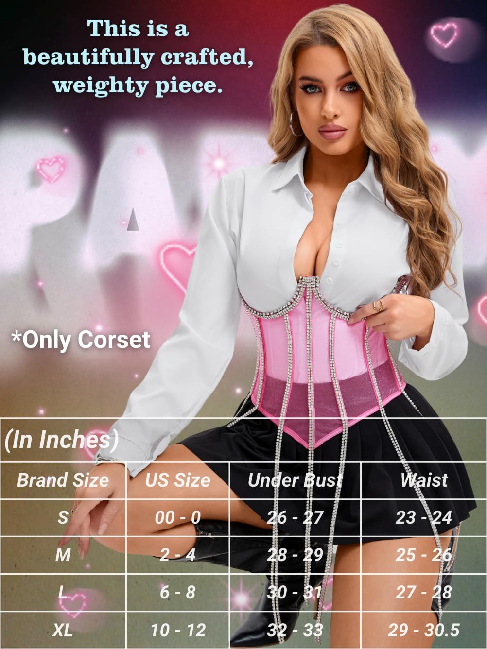 Kaei&Shi Rhinestone Fringe Underbust Corset Belt,Sexy Mesh Sheer Chain Top,Waist Corsets For Women Exotic Rave