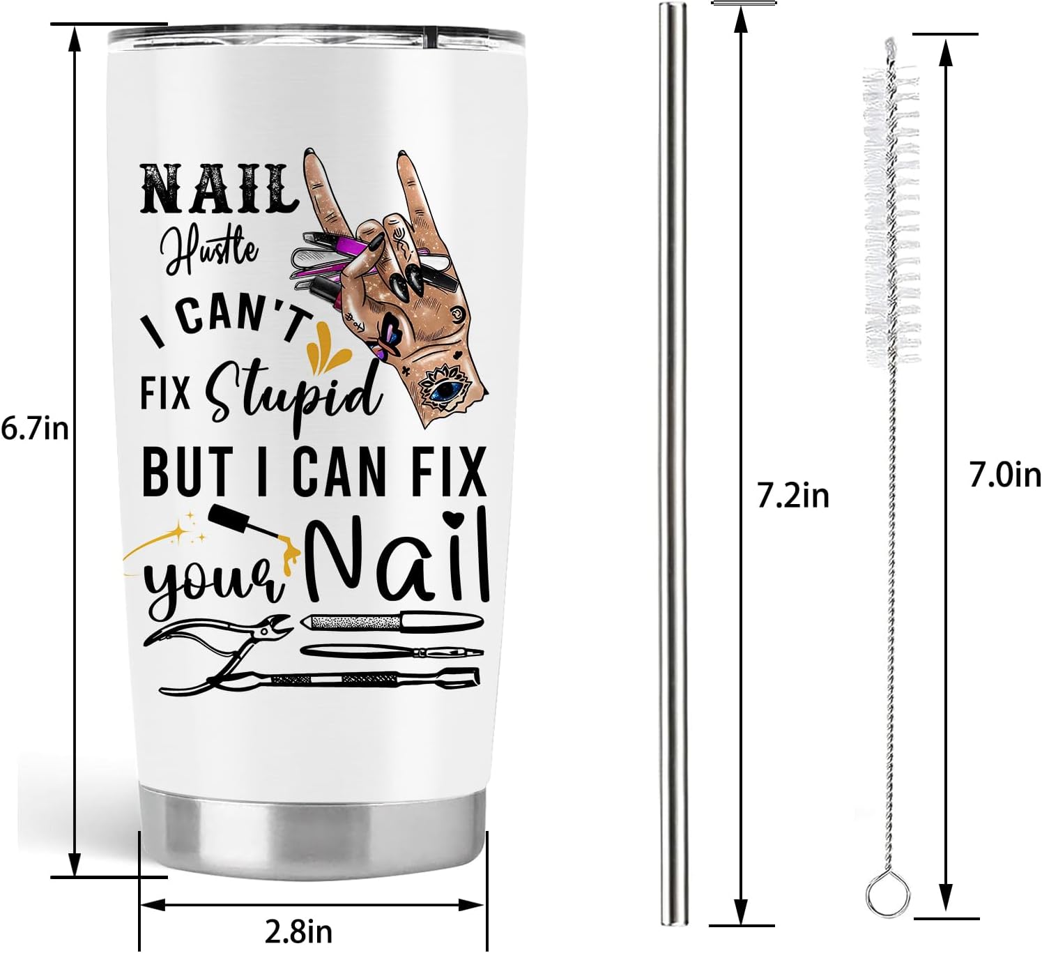 Manicurist Tumbler - Nail Technician Graduation Gift, Nail Hustler Appreciation, Stainless Steel Coffee Mug With Lid and Straw - 20 OZ