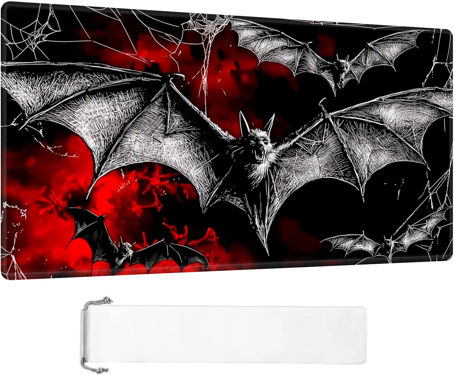 for MTG Playmat, Premium for Magic The Gathering Mat with Beautiful Patterns & Storage Bag for Game Players, Bats Flying Spider Webs 24 x 14 Inch for Card Game Mat