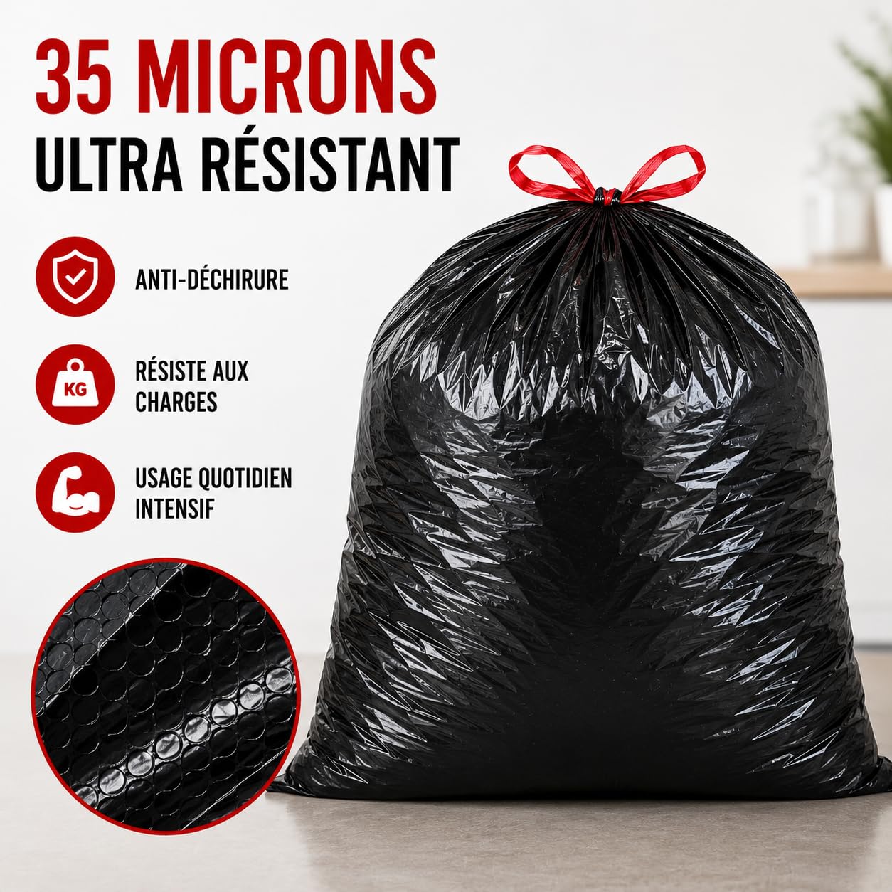 Bolsa de basura de 50 l, enlace deslizante | 100 bolsas de basura negras | ultra resistente e impermeable (35 µ) | Papelera de cocina | Cierre fácil | Anti fugas | Solución práctica e higiénica