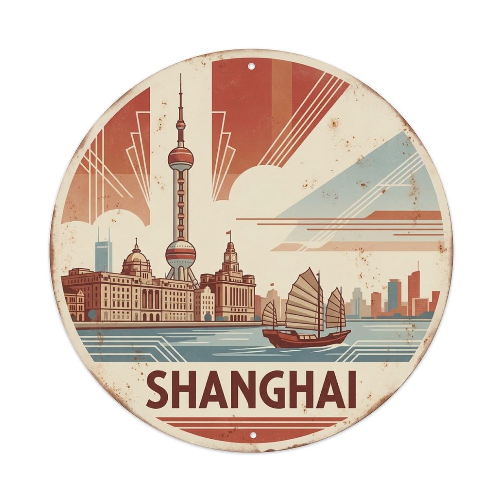 Travel Vintage China Shanghai Metal Tin Sign