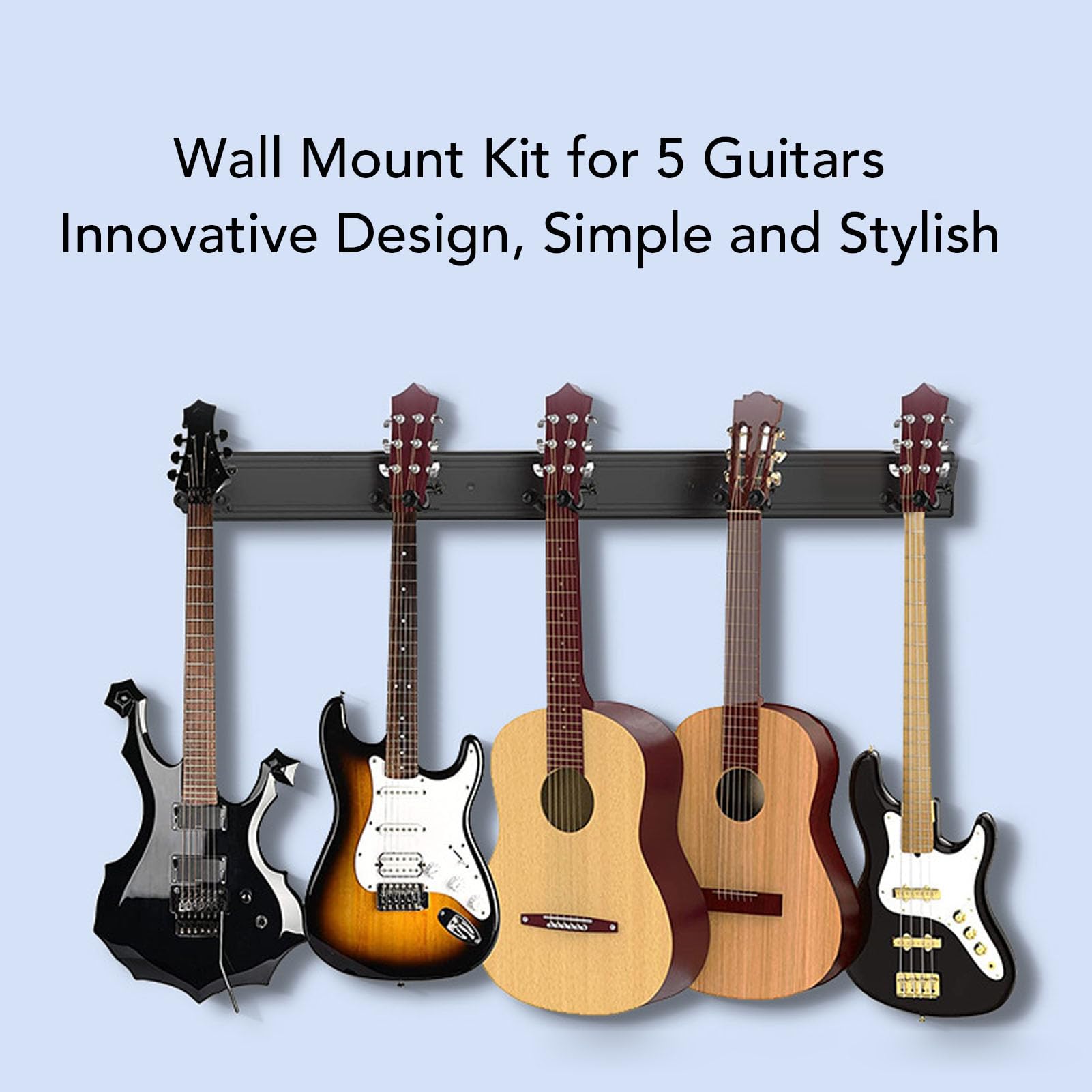 Raccolto per Pareti di Chitarra, Supporto per Chitarra a Parete con 5 Ganci Regolabili, Appendiabiti per Chitarra in Metallo, Supporto per Strumenti Musicali