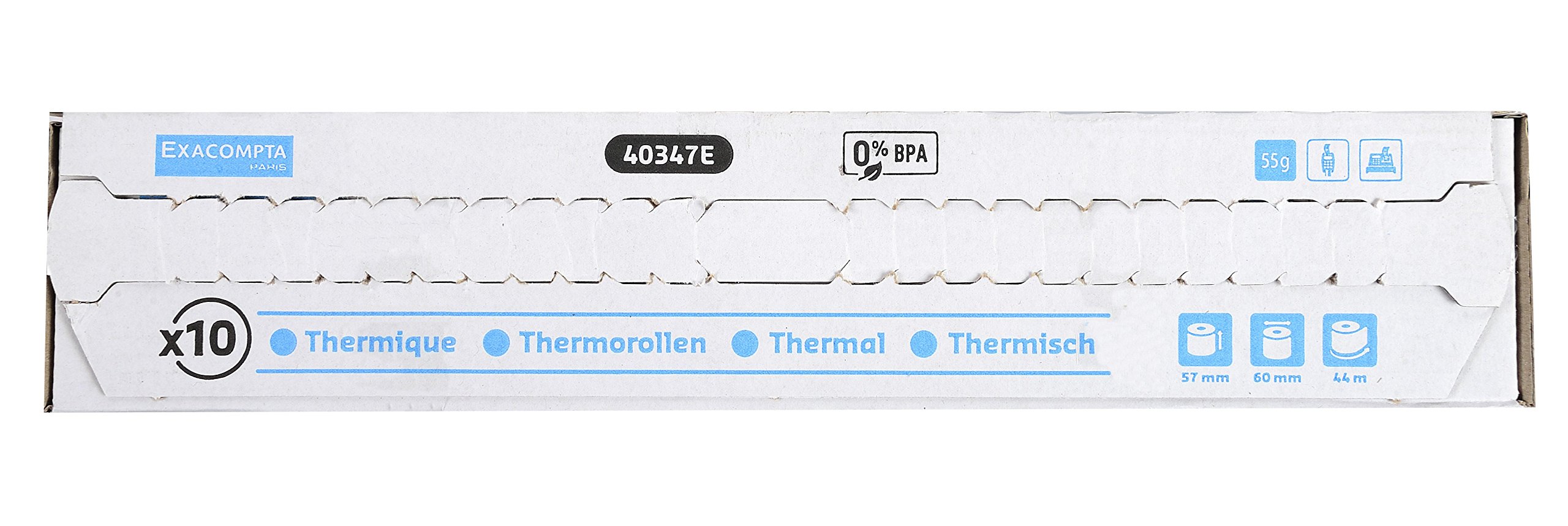 Exacompta - Réf. 40347E - Paquet de 10 bobines pour tickets de caisse et carte bancaire 57x60 mm - 1 pli thermique 55g/m² sans BPA - Diamètre 60 mm - Métrage (+ ou - 2m) : 44 m (Lot de 2)