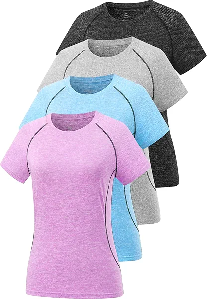 Cosy Pyro 4-Pack Women's Workout Tops Short Sleeve Athletic Compression T-Shirt Quick Dry Running Gym Tee Yoga Shirts