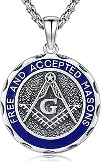 Masonic Freemason/Vampire Necklace for Men Masonic Pendant Gifts 925 Sterling Silver Freemasonry Necklace Jewelry for Brother Men Dad Husband Christmas Birthday
