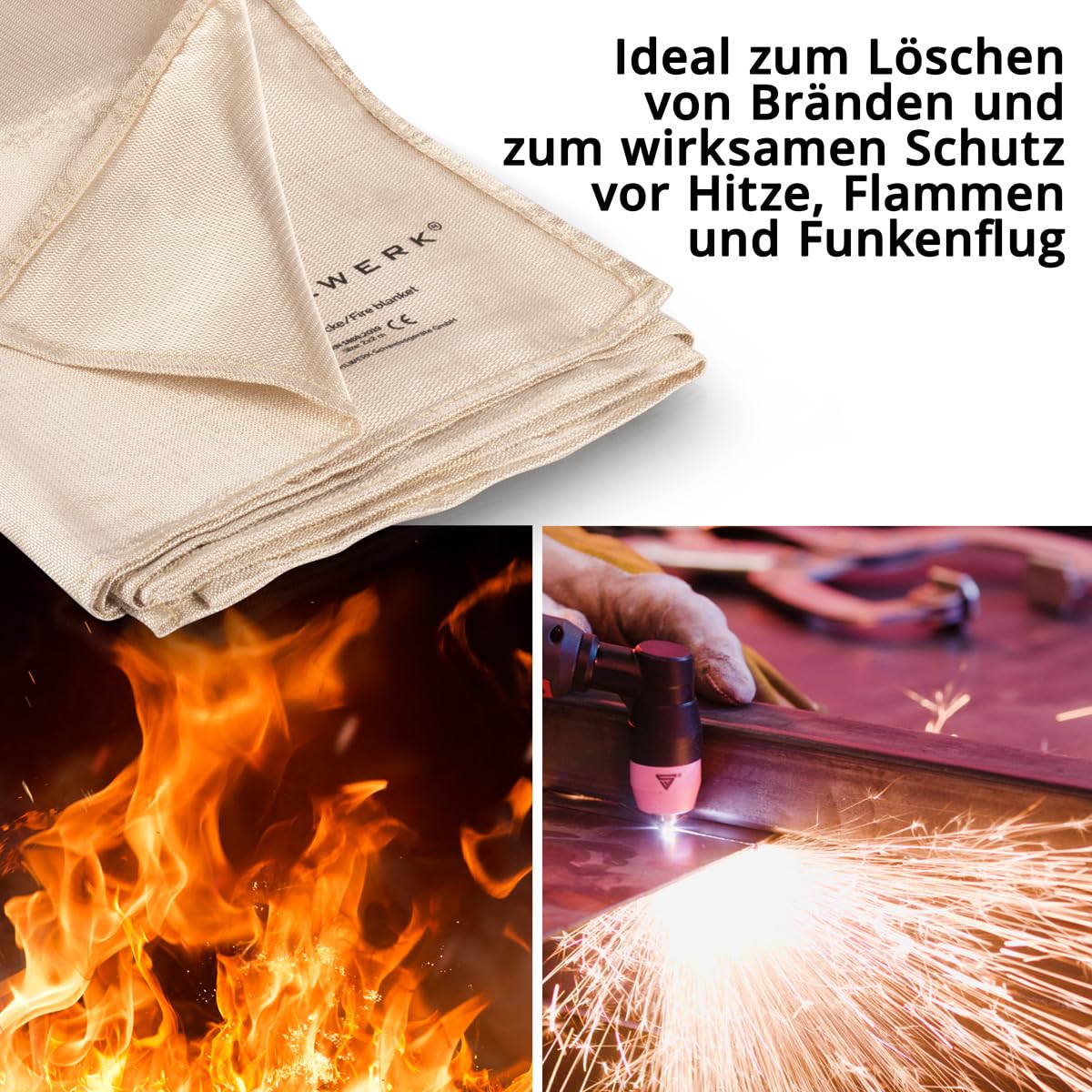 STAHLWERK Couverture anti-feu 200 x 200 cm fibre de verre DIN EN 1869:2019 Couverture anti-feu | Couverture anti-feu | Couverture de soudage