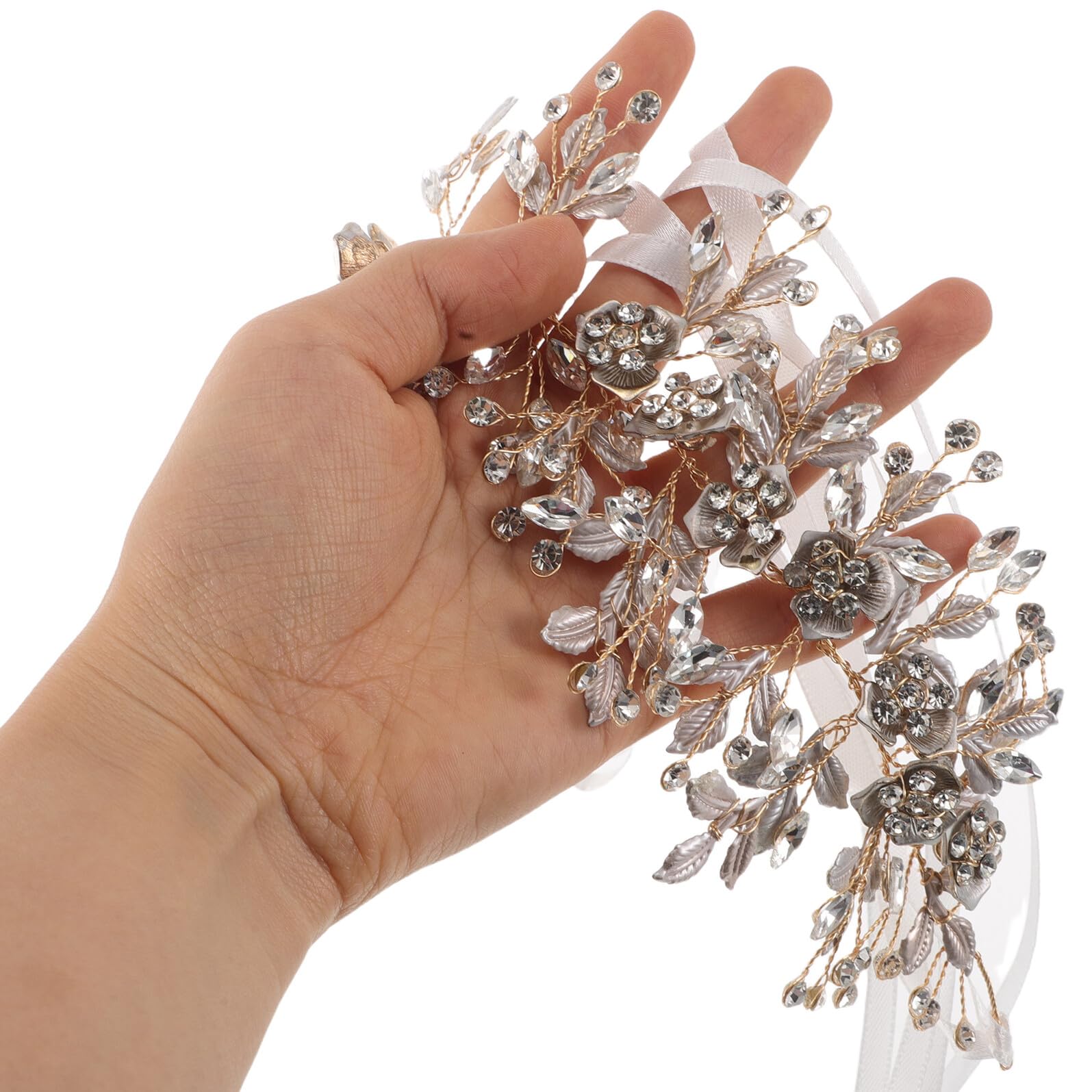 Fascia per Capelli da Sposa Fiori e Pettine Fermaglio Floreale Dorato Cerchietto Strass per Matrimonio Accessori Capelli Boho per Sposa e Damigella