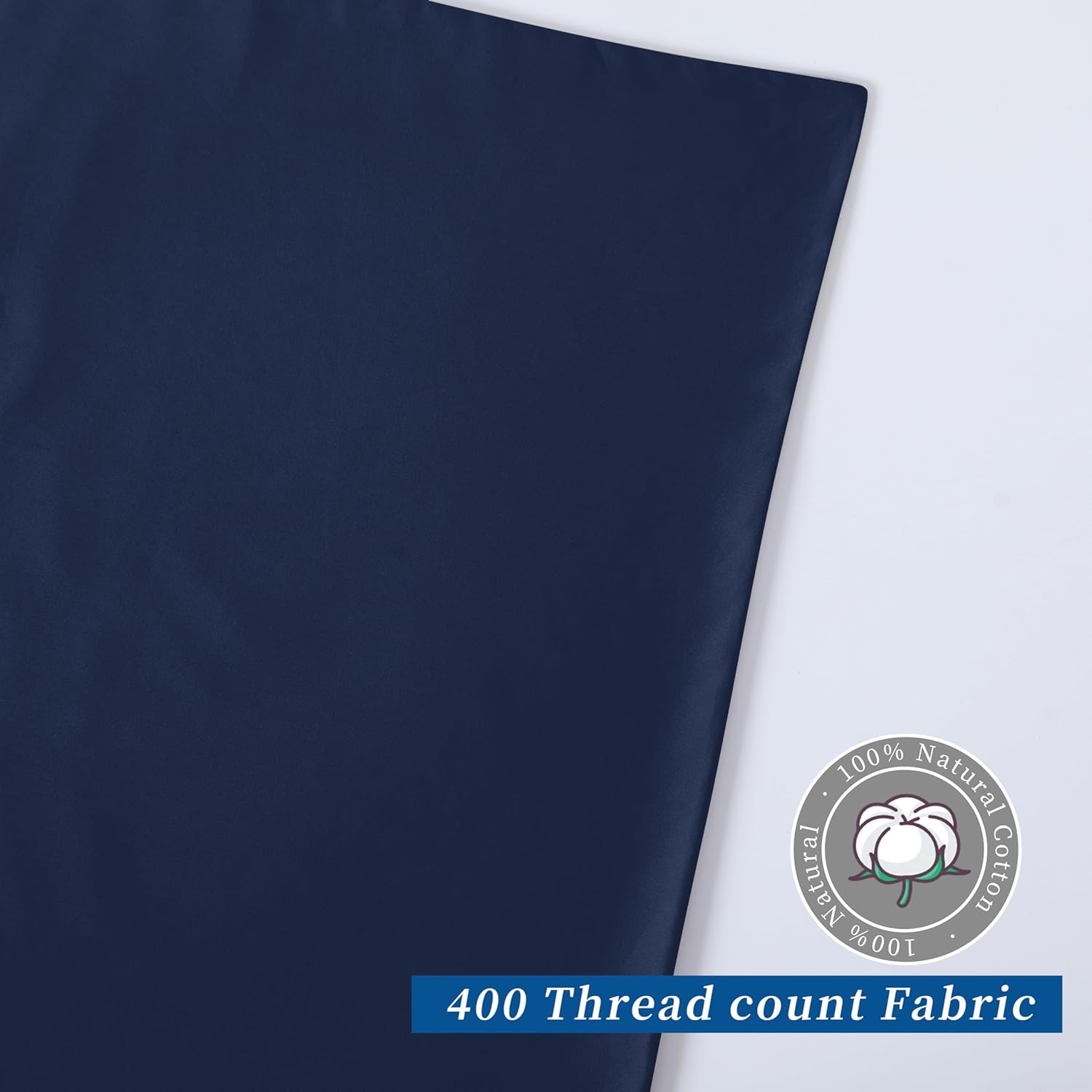 Queen Pillow Protector Set of 4, 100% Egyptian Cotton Pillow Cases with Zipper 400 Thread Count Sateen Weave Cotton Navy Blue Pillow Protector Queen Size Pillow Covers for Home/Hotel