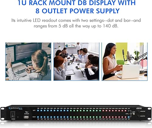 Miniatura 7 de Technical Pro Pantalla DB de montaje en rack de 1U con protector de sobretensiones de fuente de alimentación de 8 salidas con puertos de carga USB