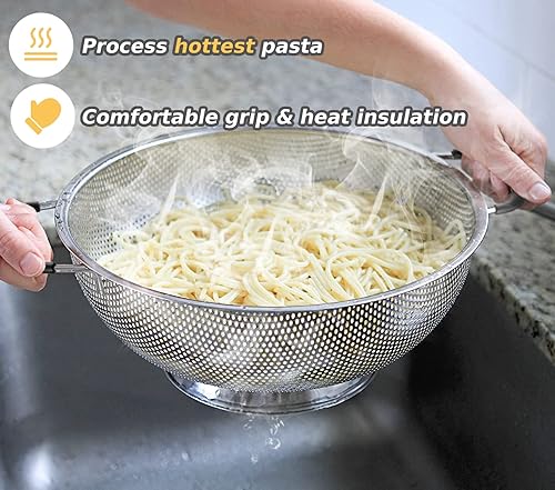 Miniatura 5 de Colador de 5 cuartos de galón, colador de acero inoxidable 188, mango de silicona, colador microperforado de fácil agarre, resistente y