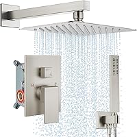 Vista 14 de Midanya Juego de grifo de ducha, sistema de ducha de montaje en pared con cabezal de ducha de lluvia cuadrado y rociador manual, cuerpo de válvula