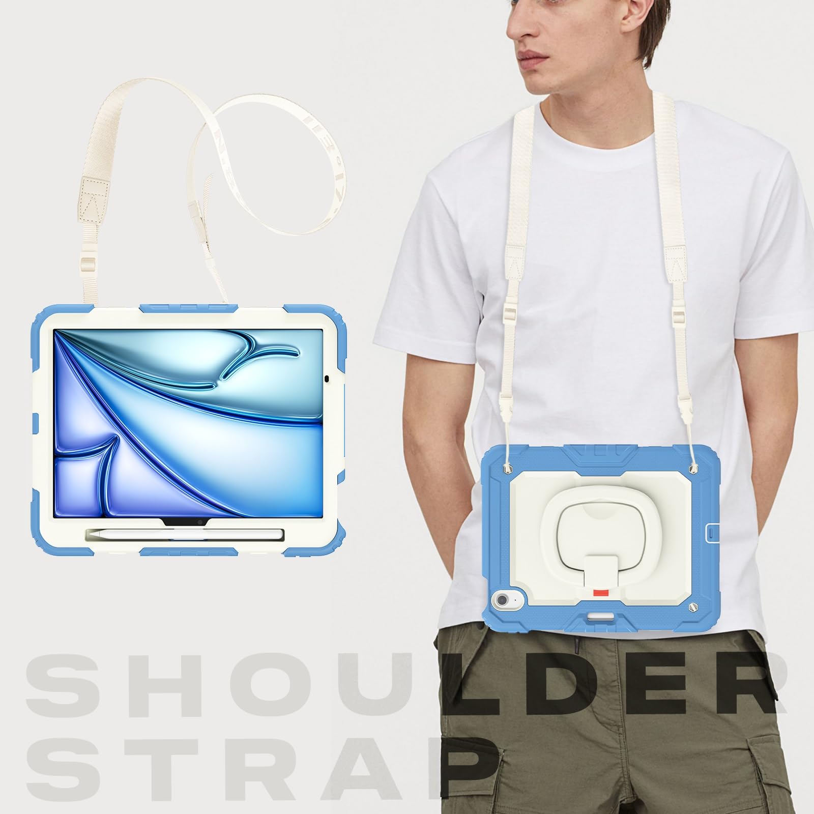Kompatybilne z iPad Air 11 cali (M3) 2025 etui uchwytem na ołówek i ochraniaczem ekranu, pełne ochronne obrotowym silikonowym(Blue 4)
