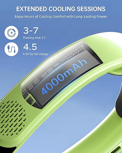 Miniatura 5 de FrSara Ventilador de cuello portátil sin hojas 4000 mAh carga USB salida de aire circundante de 360 ajustable de tres velocidades silencioso