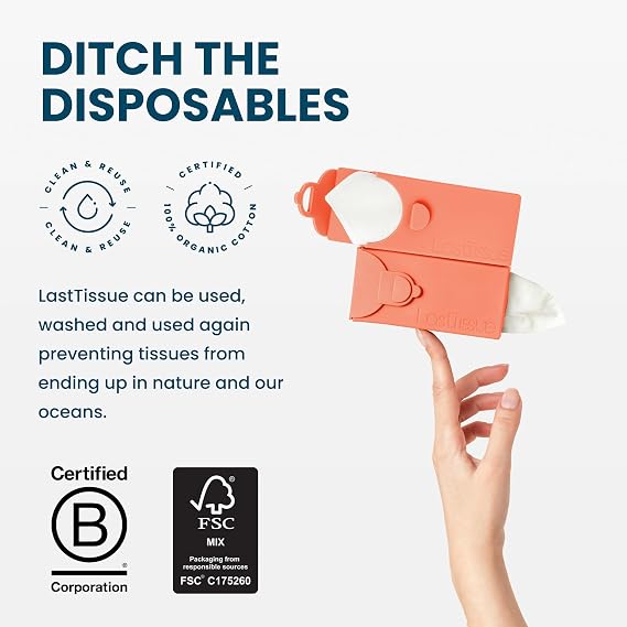 LastTissue® Reusable Cotton Tissue Pack | Face Towels & Handkerchiefs for Men & Women – Washable, Sustainable Facial Tissue with Storage Case