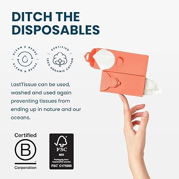 LastTissue® Reusable Cotton Tissue Pack | Face Towels & Handkerchiefs for Men & Women – Washable, Sustainable Facial Tissue with Storage Case