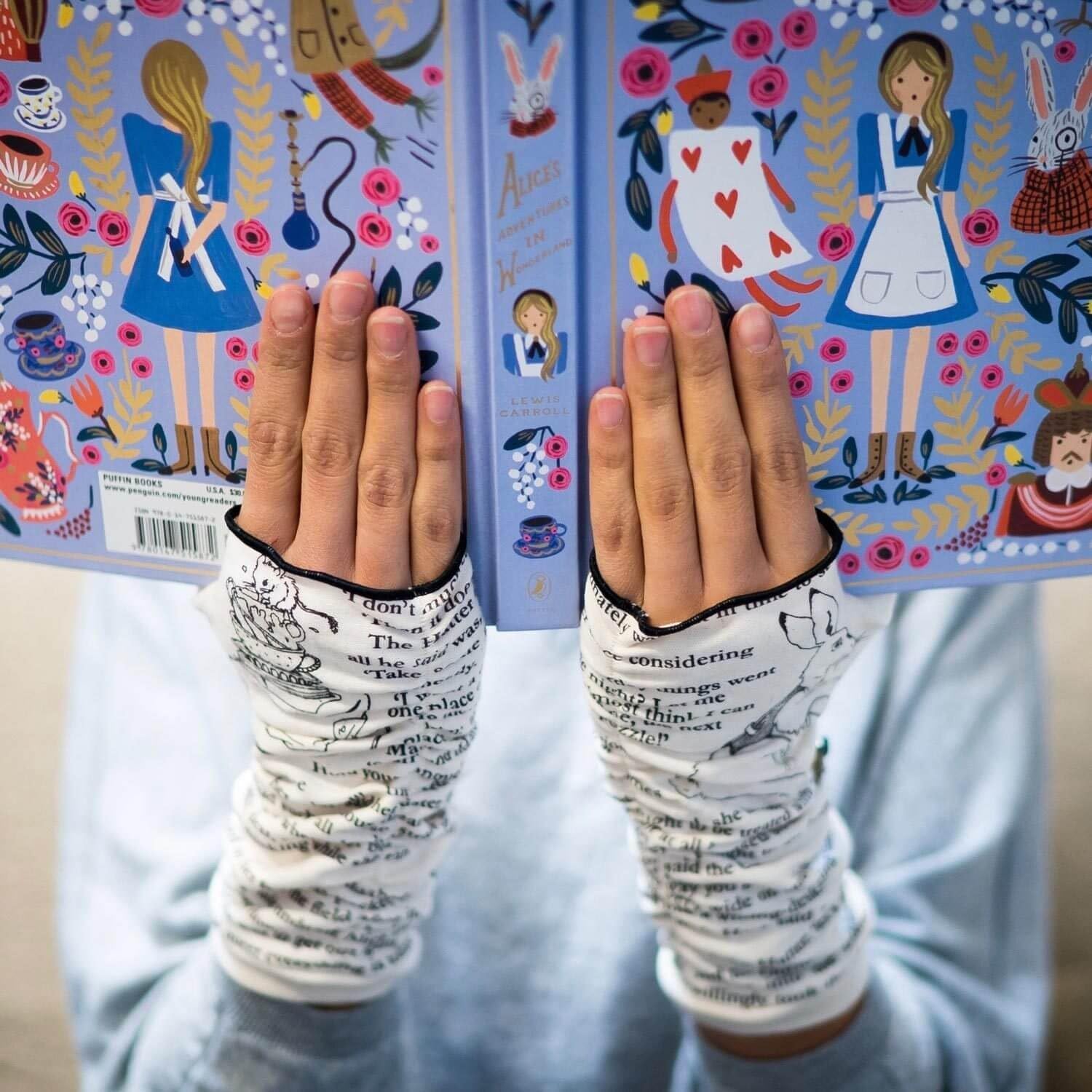 Storiarts Alice in Wonderland Writing Gloves – Soft Cotton Fingerless Design with Literary Print – Cozy Typing Gloves for Women Who Love Reading & Classic Tales for Book Lovers - Image 5