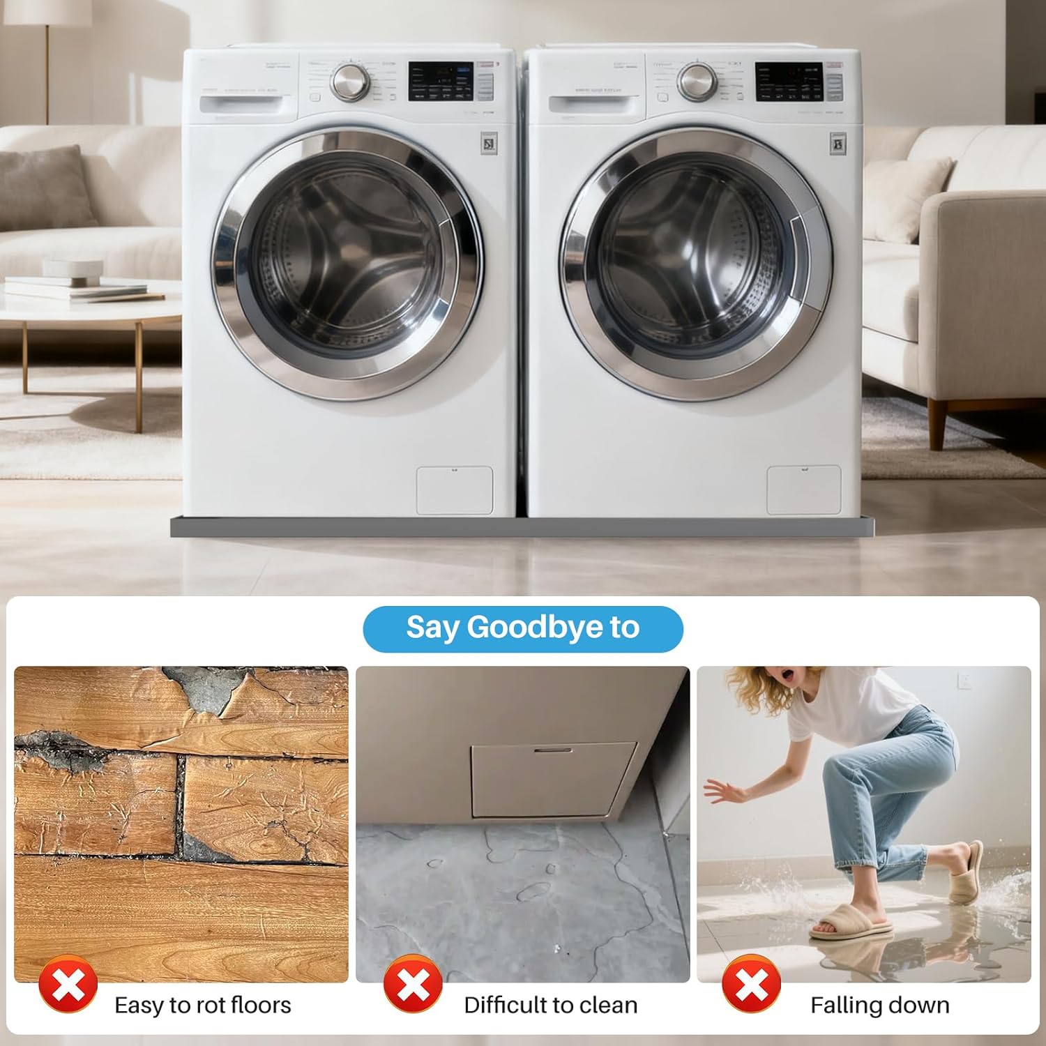 Large Washing Machine Drain Pan Silicone Mat, 54" X27.5" Non-Slip Waterproof Washing Machine Tray,Washer Drip Pan Under Dryer or Washer, Anti-Vibration,Floor Leak Protector for Laundry Room-Gray